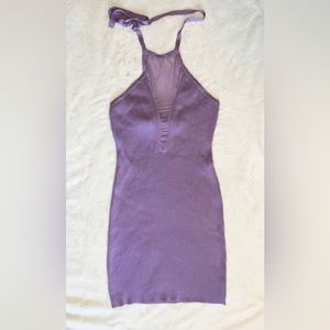 Almost Famous Lilac Purple Knitted Mini Dress with Mesh Neck Opening